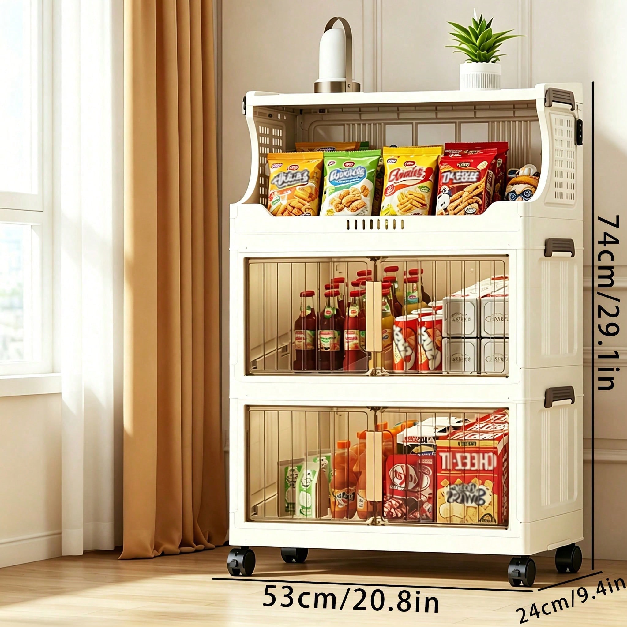 Stackable Pantry Bin - 20.8 Inch Width Collapsible Storage Bin,