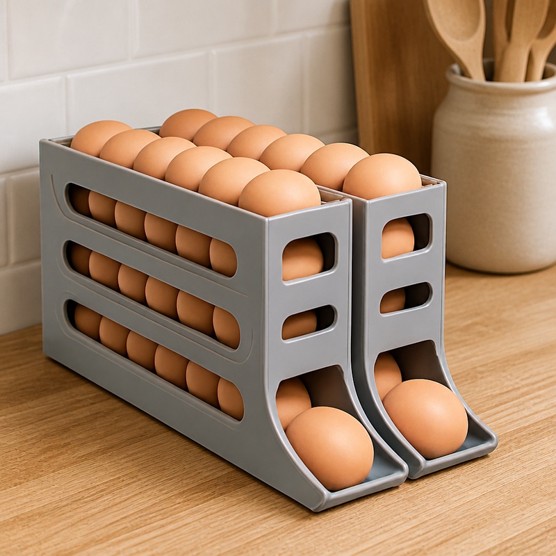 Egg Storage Holder - 4-Level Automatic Egg Holder with Rolling
