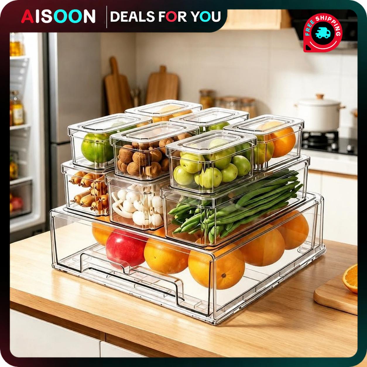 Stackable Pantry Bin - 10/14Pcs Fridge Organizer Bins with Lids