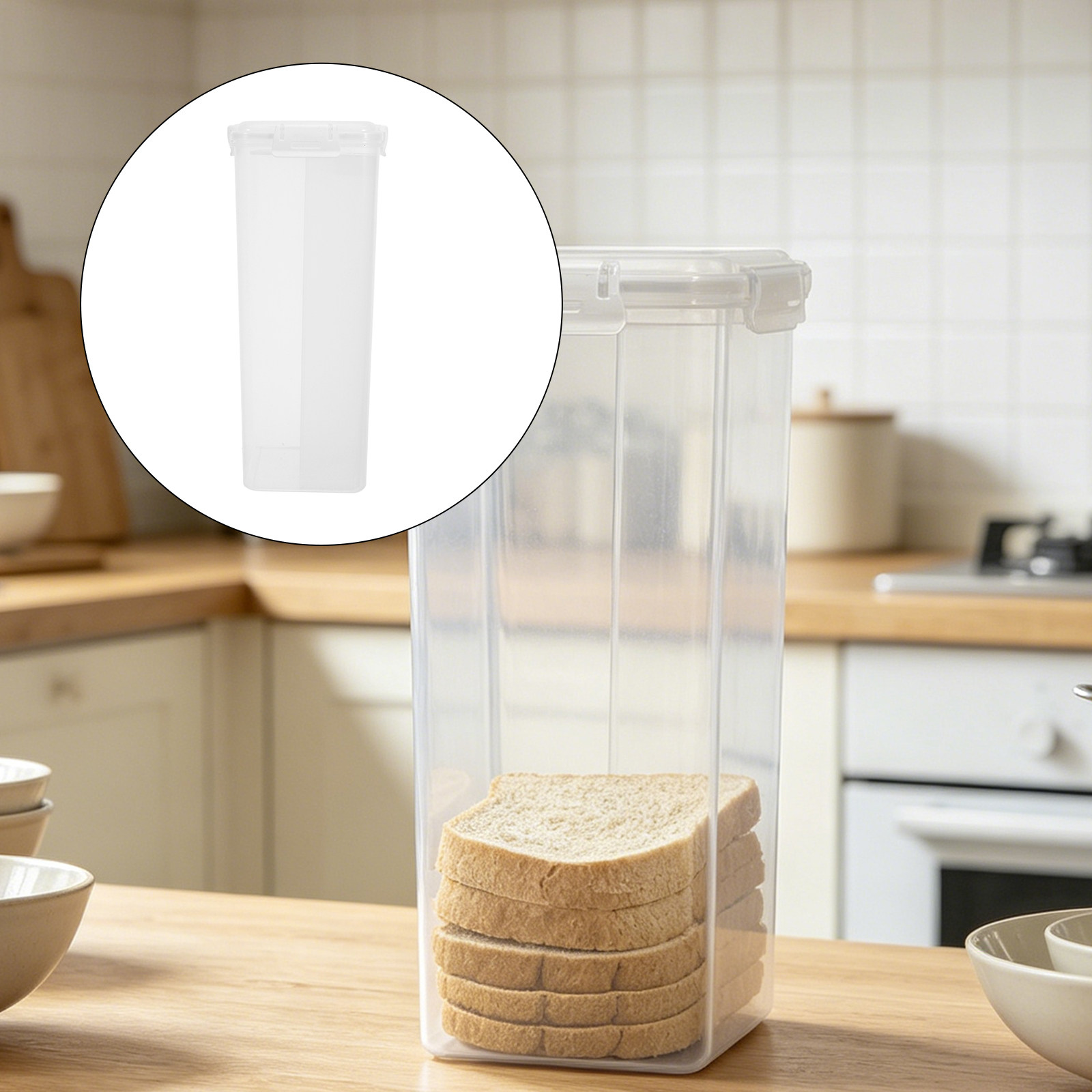 Stackable Pantry Bin - Plastic Bread Storage Container Airtight Lid