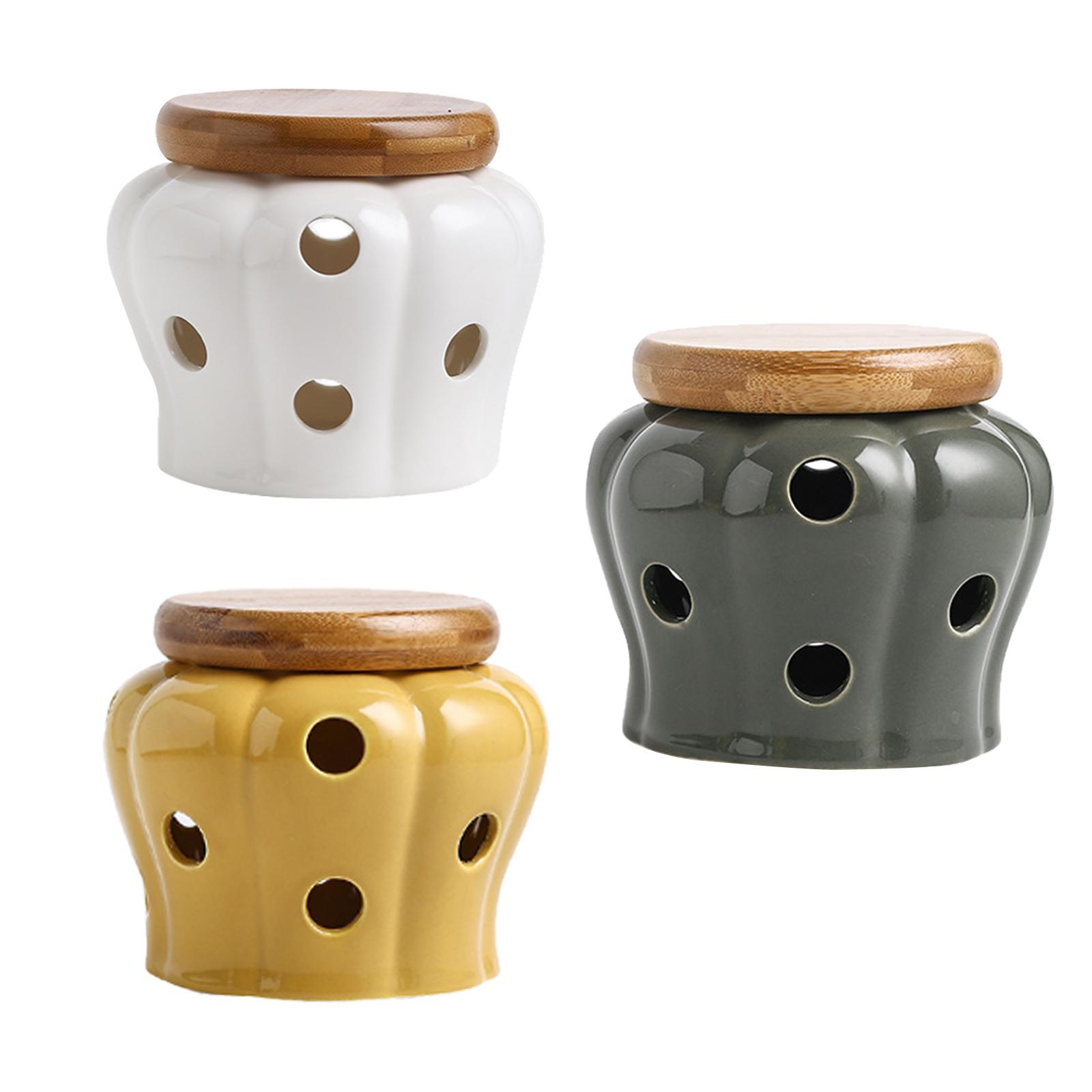 Ceramic Garlic Keeper with woo - Food Storage Jars With Wooden Lids review and price