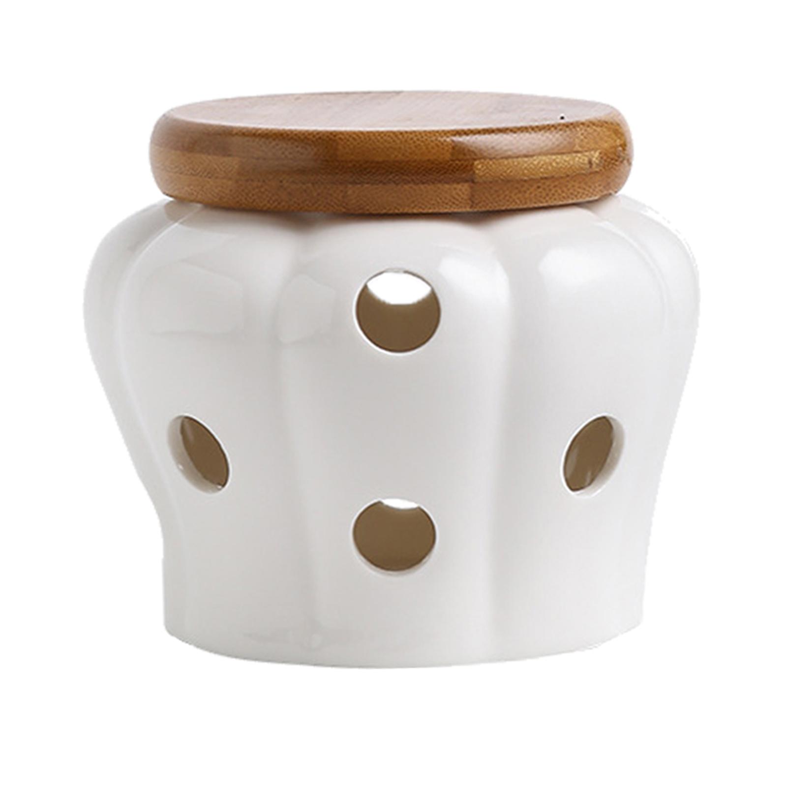 Ceramic Garlic Keeper with woo - Food Storage Jars With Wooden Lids review and price