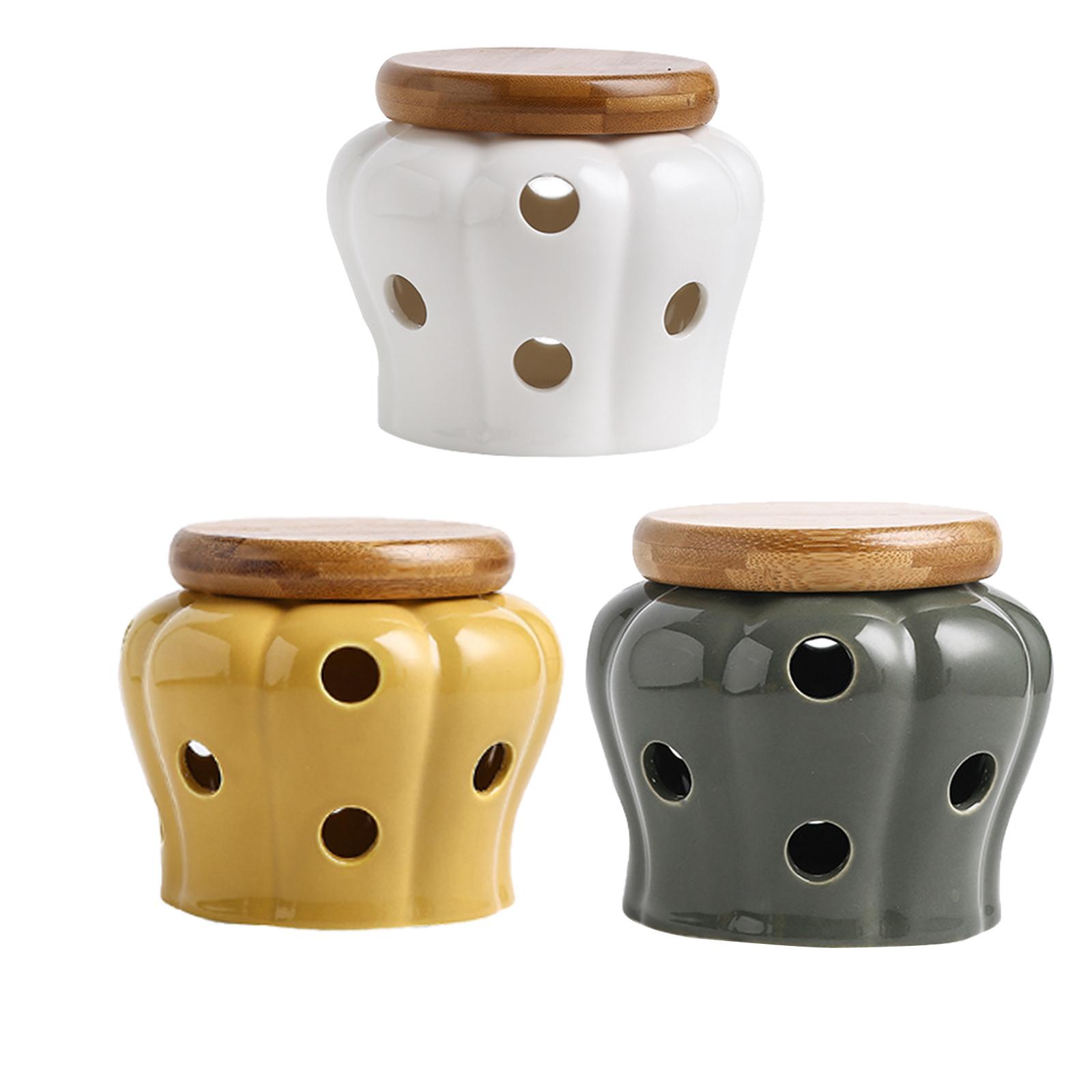 Ceramic Garlic Keeper with woo - Food Storage Jars With Wooden Lids review and price