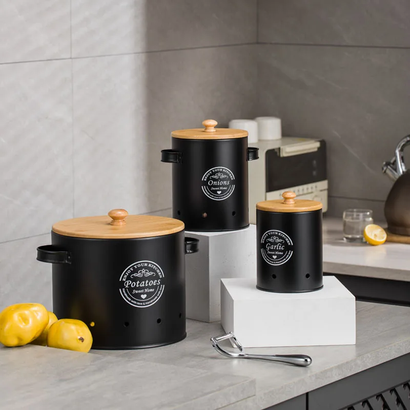 Metal Canisters Set of 3,Potat - Food Storage Jars With Wooden Lids review and price