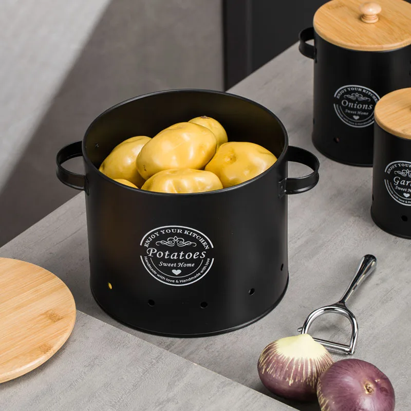 Metal Canisters Set of 3,Potat - Food Storage Jars With Wooden Lids review and price