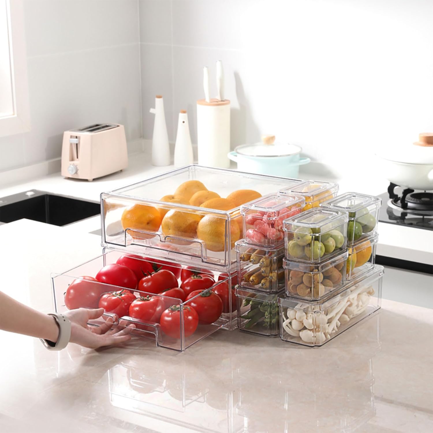 10/14Pcs Fridge Organizer Bins - Stackable Pantry Bin review and price