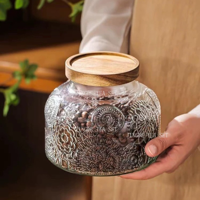 Embossed Glass Storage Jar Woo - Food Storage Jars With Wooden Lids review and price