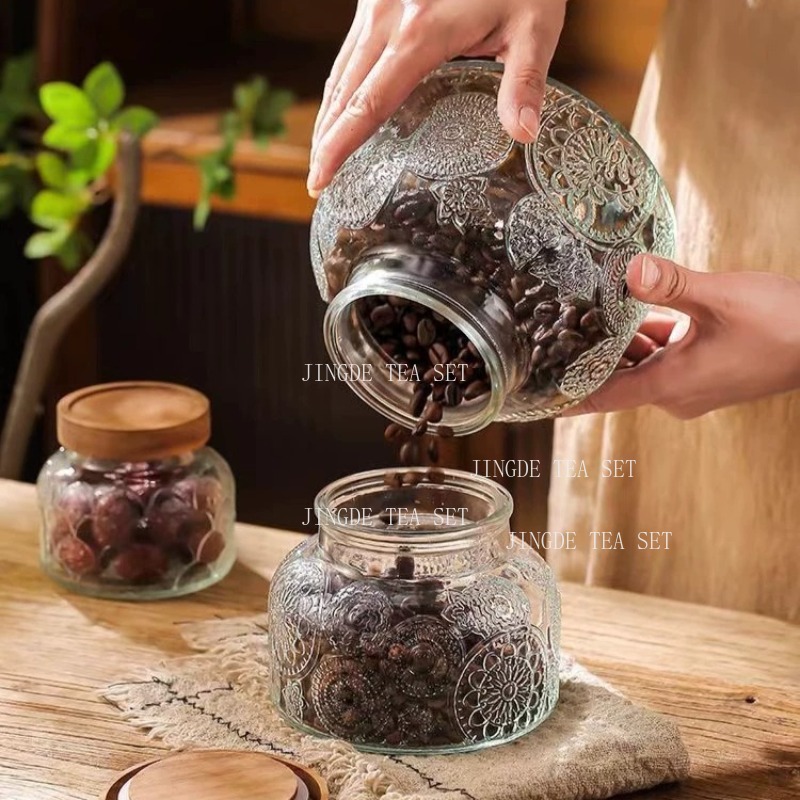 Embossed Glass Storage Jar Woo - Food Storage Jars With Wooden Lids review and price