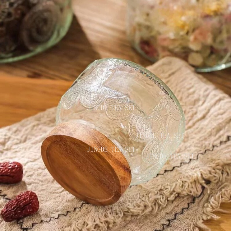 Embossed Glass Storage Jar Woo - Food Storage Jars With Wooden Lids review and price